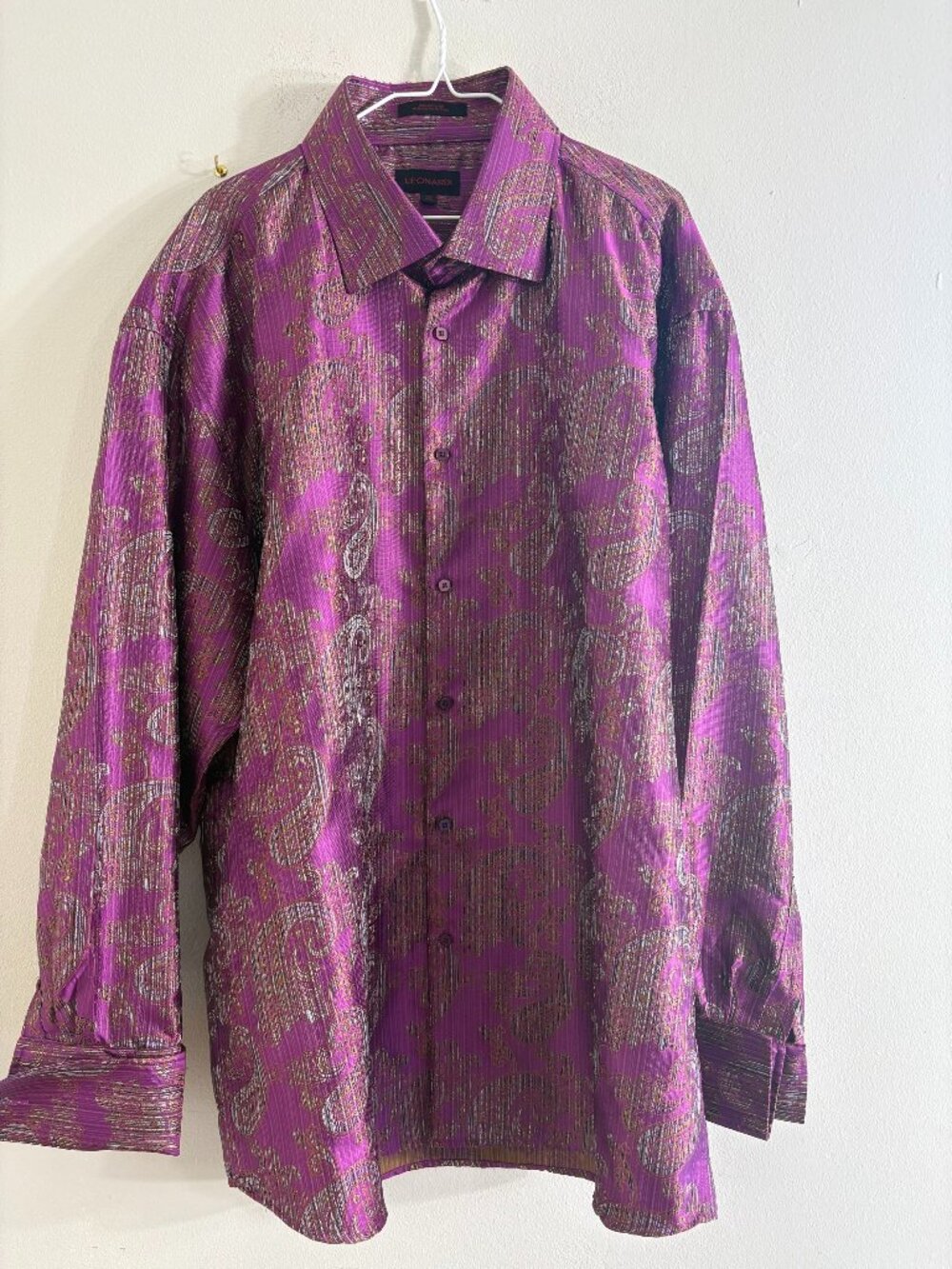 Manzini Leonardi Italy Silky Paisley Dress Shirt 3XL French Cuff Orange Blue